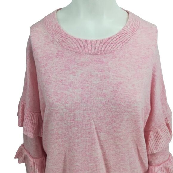 J Crew Crew Neck Ruffle Sleeve Wool Blend Sweater Size XL Pink Romantic Knit - Picture 5 of 12